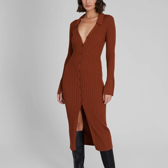 Ribbed Collared Cardigan Dress - New With Tags - NEVER WORN - Tortoise Shell - Picture 1 of 4